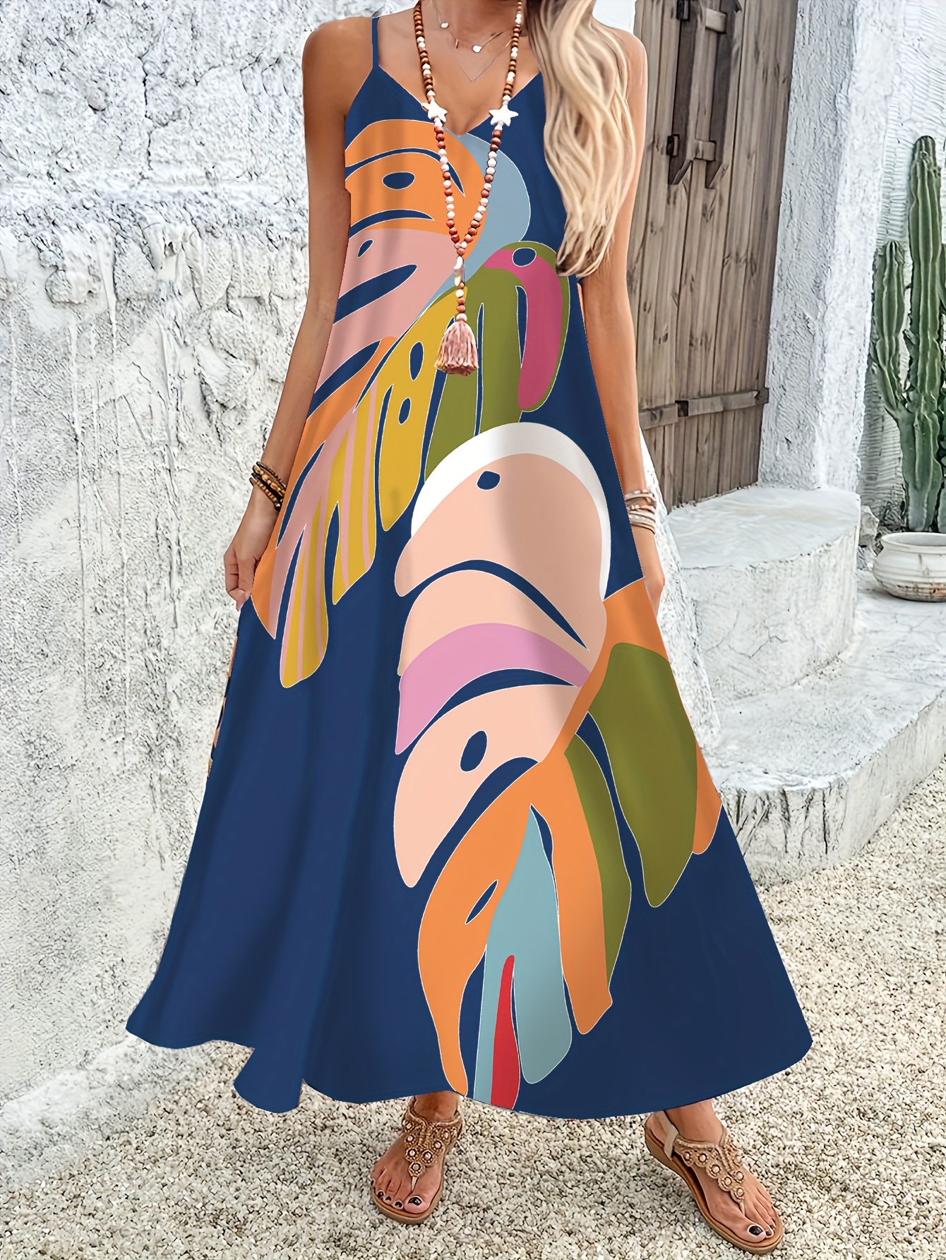 vestido largo tropical mujer sin cuello en Temu El Salvador