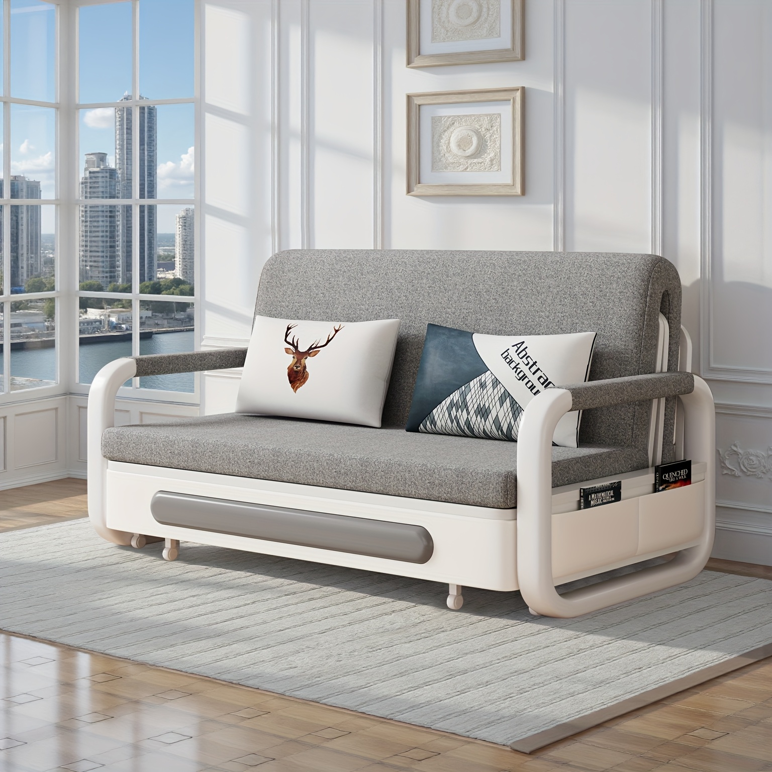 Orionhome Dark Gray And White 128cm Sofa Bed | Expandable With Sleeping Function, With Mattress + Built-in Storage, Flexible For Small Apartments Without Wasting Space