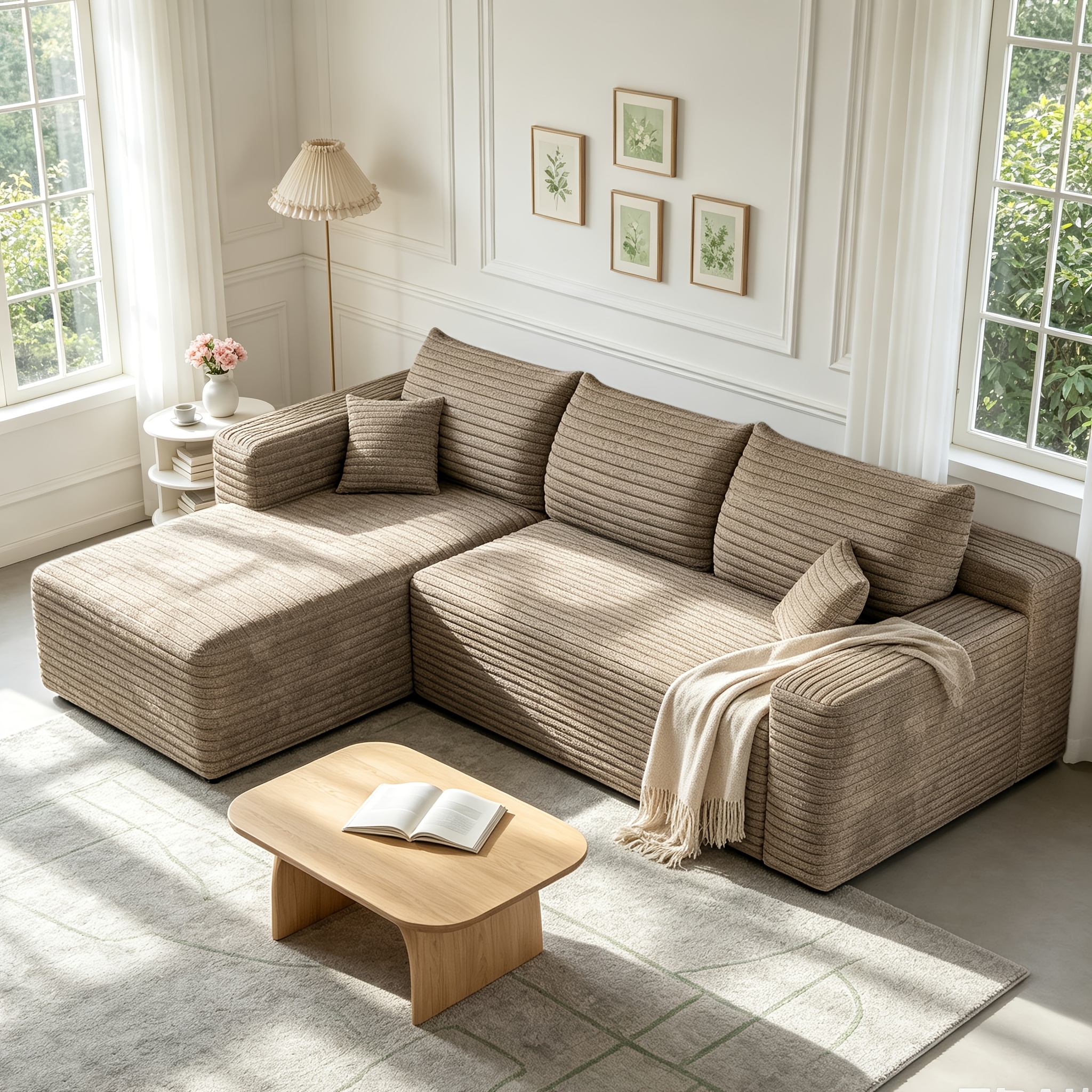 Modern Minimalist Upholstered Sofa, Cozy L-shaped Sofa For The Living Room, Deep Seat With A Corner Feature, Velvet Fabric. No . An To Enhance The Ambiance Of Living Rooms, Apartments, And Bedrooms