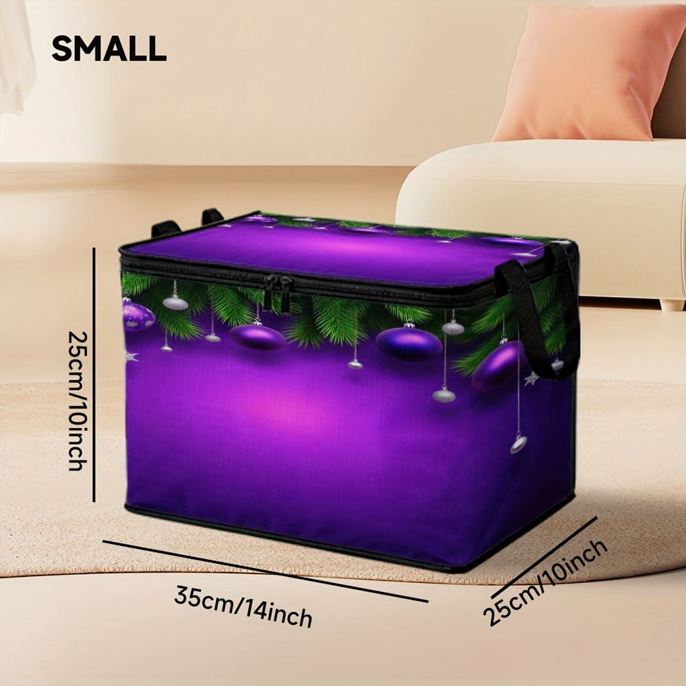 TEMU 1pc Elegant Purple Snowflake & Christmas Ornament Storage Basket With Lid - Durable Rectangular Organizer Suitable For Wardrobe, Under-bed, ,