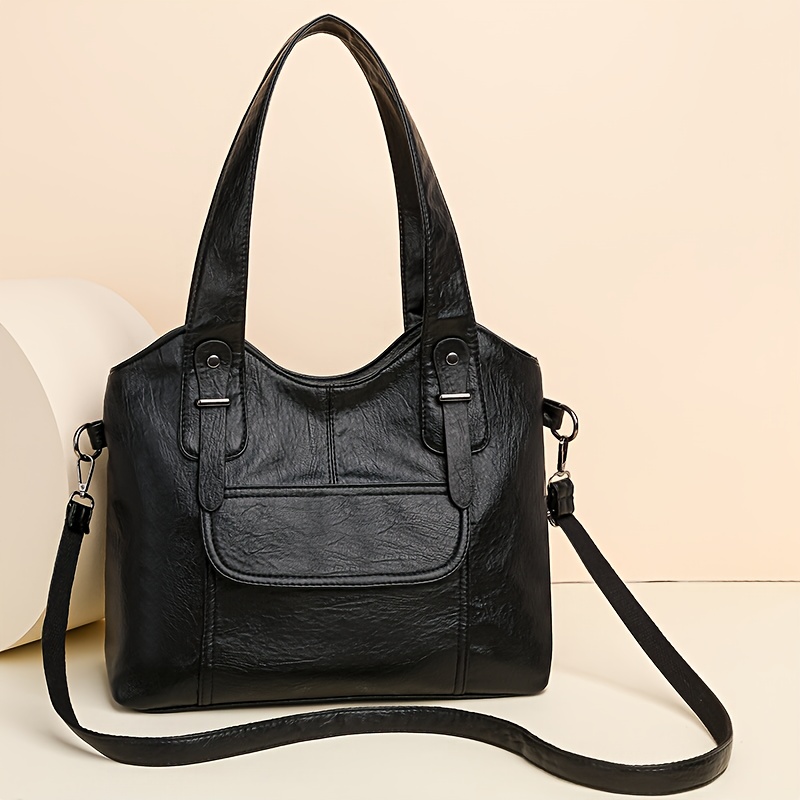 TEMU Women's Genuine Leather Crossbody Bag With Detachable Strap - Convertible Shoulder Purse & Tote, Zipper Closure, Easy-clean Durable Leather,