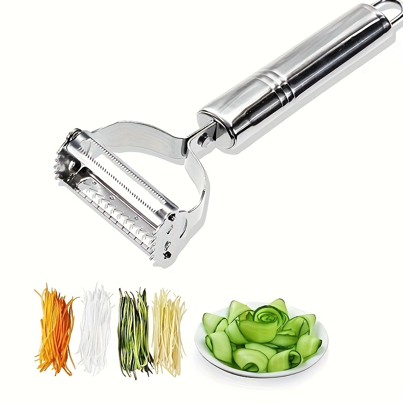 E-shop 1 Stück 2-in-1 Edelstahl Gemüseschäler & Julienne- – 304 Lebensmittelsicherer Schneidewerkzeug, Reibe für Karotten, Gurken, Kartoffeln, Obst –