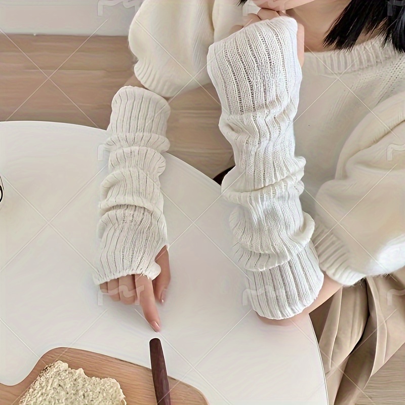 TEMU Knitted Arm Warmers - , , Windproof, , Non-feathered, Fingerless Gloves For