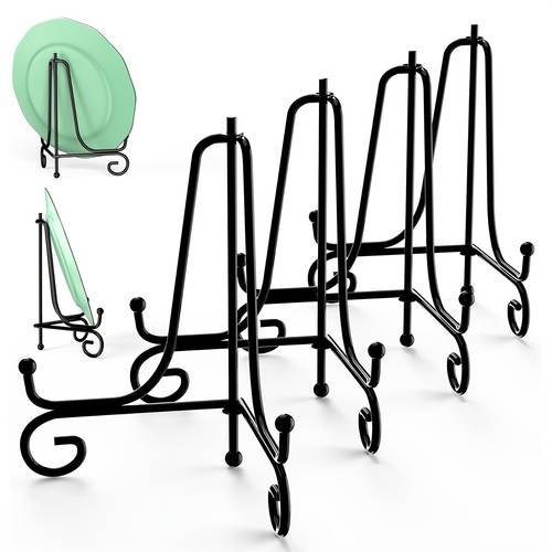 4pcs elegant 5 inch black iron folding tripod stand multi functional metal holder for photo frames plates