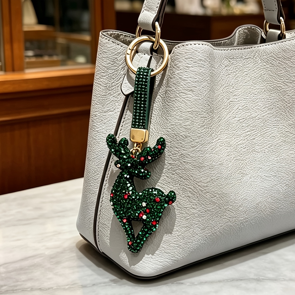 TEMU Llavero adorno de , dije de cervatillo navideño para bolso, colgante de lujo , colgante de uso, accesorio prémium de pedrería