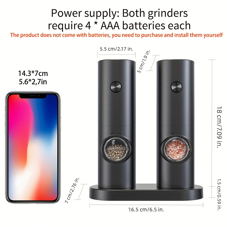 1pc/2pcs Intelligent Sensing Electric Grinder, Electric Salt and Pepper Grinder, Automatic Black Pepper Grinder, White Pepper Grinder, Convenient, Durable and High-looking Electric Grinder, Suitable for Home Kitchen, Parties and Dinners