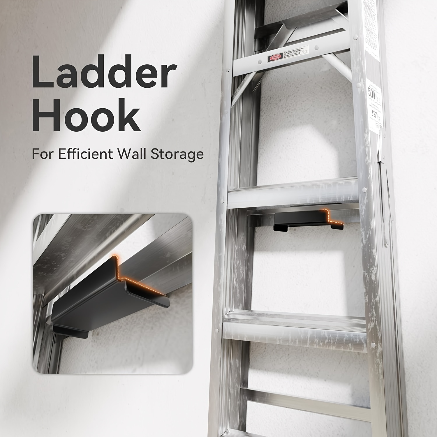 Garage Wall Ladder Hook, Heavy-duty Wall-mounted Storage Rack, Suitable for Ladders, Chairs, and Patio Furniture, Fits Step Ladders and Extension Ladders, Garage Organization