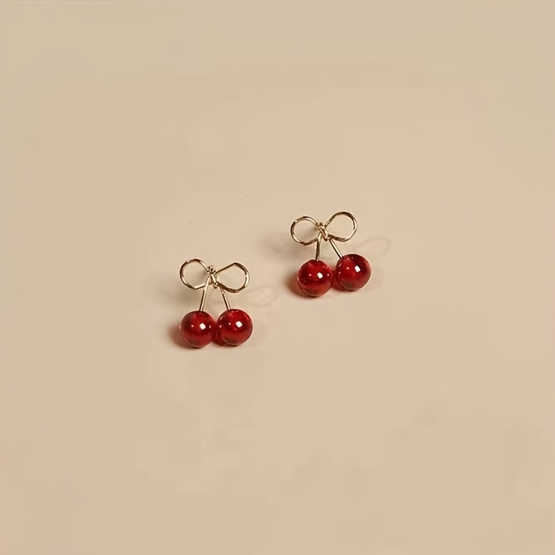 Cherry Wine Red Ear Studs for Women — Fresh Fruit Theme