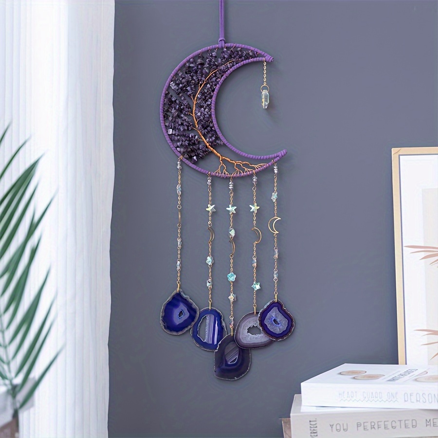 

1pc Amethyst Crushed Stone Wrap Tree Of Life Hanging, Crystal Agate Christmas Gift Home Decoration, Moon New Room Hanging, Modern Wall Decor, Wall Art, Living Room Nursery Bedroom Decor