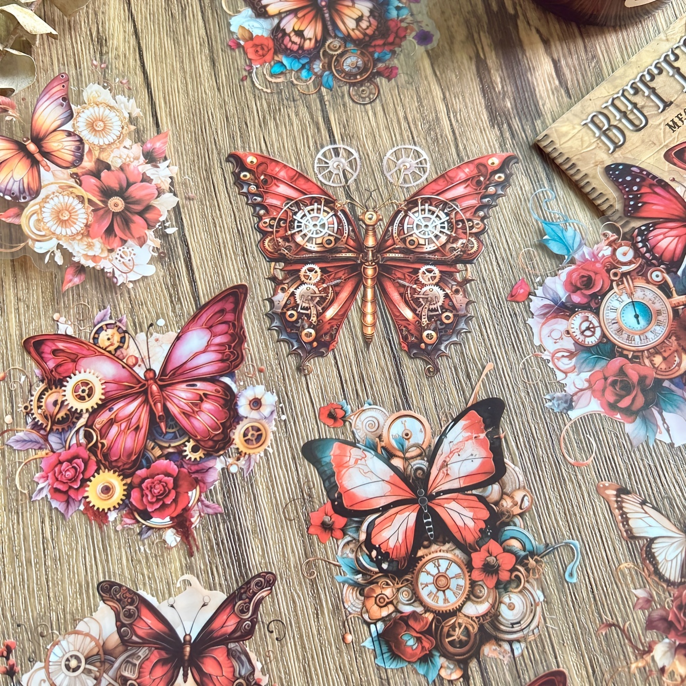 

20 Sheets Mechanical Punk Style Butterfly Diy Decorative Collage Bottoming Material Scrapbooking Pet Sticker