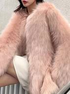 womens elegant fur lined winter size length silhouette with drop shoulder sleeves round neck solid for autumn ladies winter coats cold soft texture outerwear
