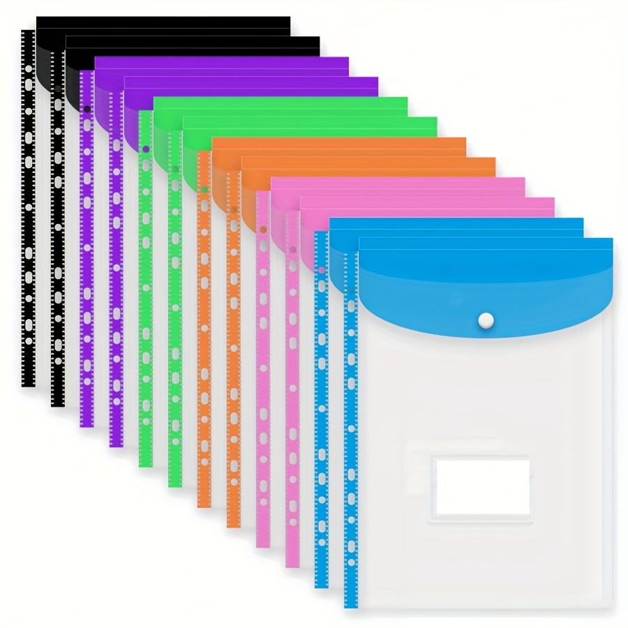 TEMU 12 Pack Pockets A4 Plastic Wallets A4 Folders Wallets Plastic Document Files Popper Wallets For Office Home Binders School
