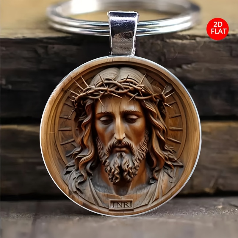 TEMU con diseño elegante de Jesús, decoración para hombres y mujeres, llavero circular de vidrio, adorno para bolsos y llaves del coche, regalos para