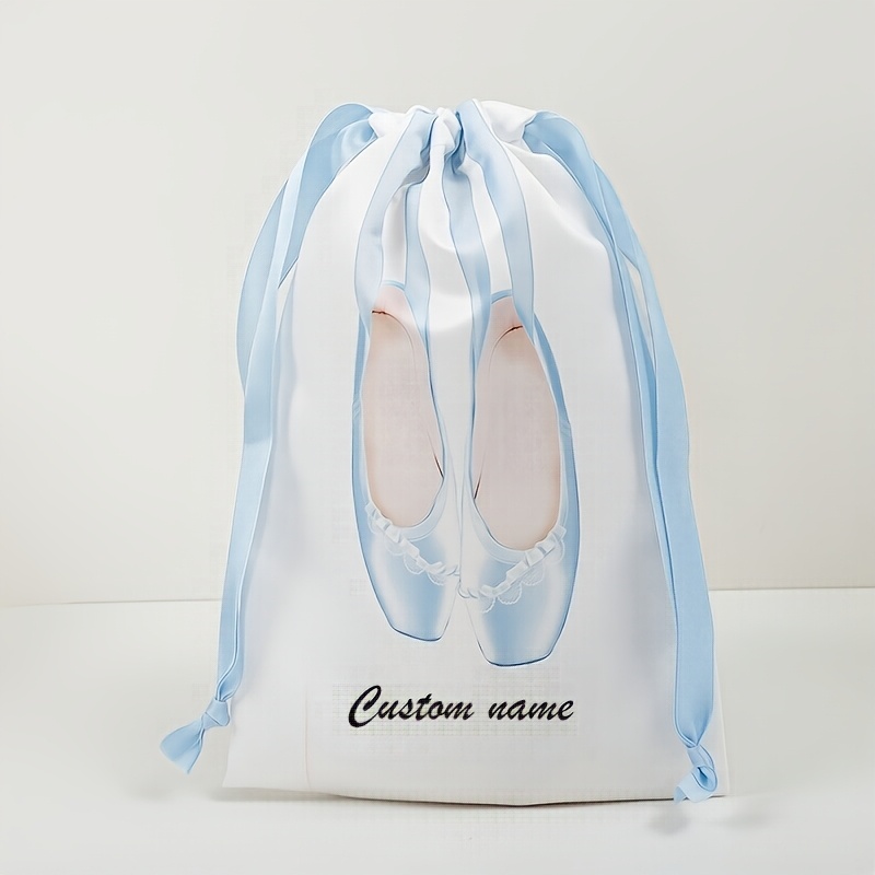 TEMU Custom Name Ballet Shoe Storage Bag, Personalized Drawstring Pouch , Ballet Shoe Pattern Print, Drawstring Bag, Available, Large Capacity,