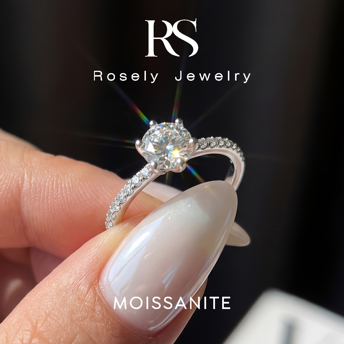 Sparkling 0.5Ct Moissanite Rings for Women, Luxury Engagement
