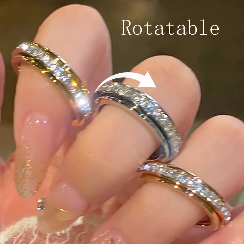 Ladies' Rotatable Single-Row Sparkling Zirconia Ring, Elegant Gift