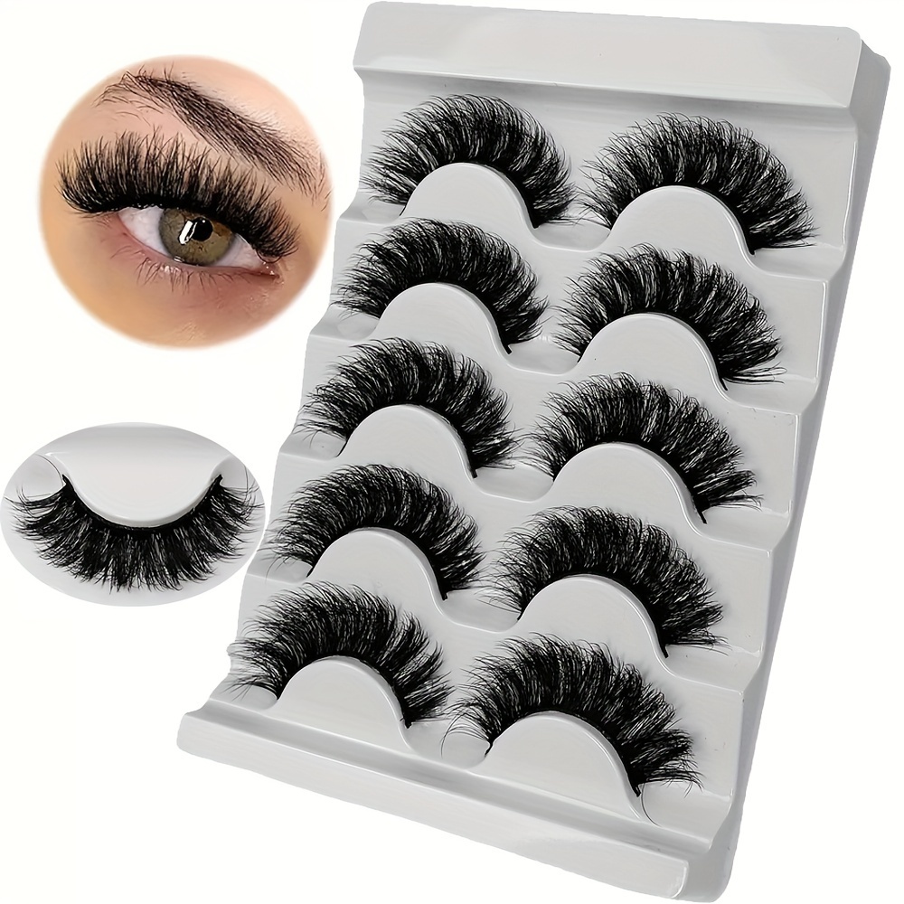 

5 Pairs Fluffy Thick Lashes Strip Lashes Faux Mink Fluffy 3d Fake Lashes Makeup Messy False Eyelashes