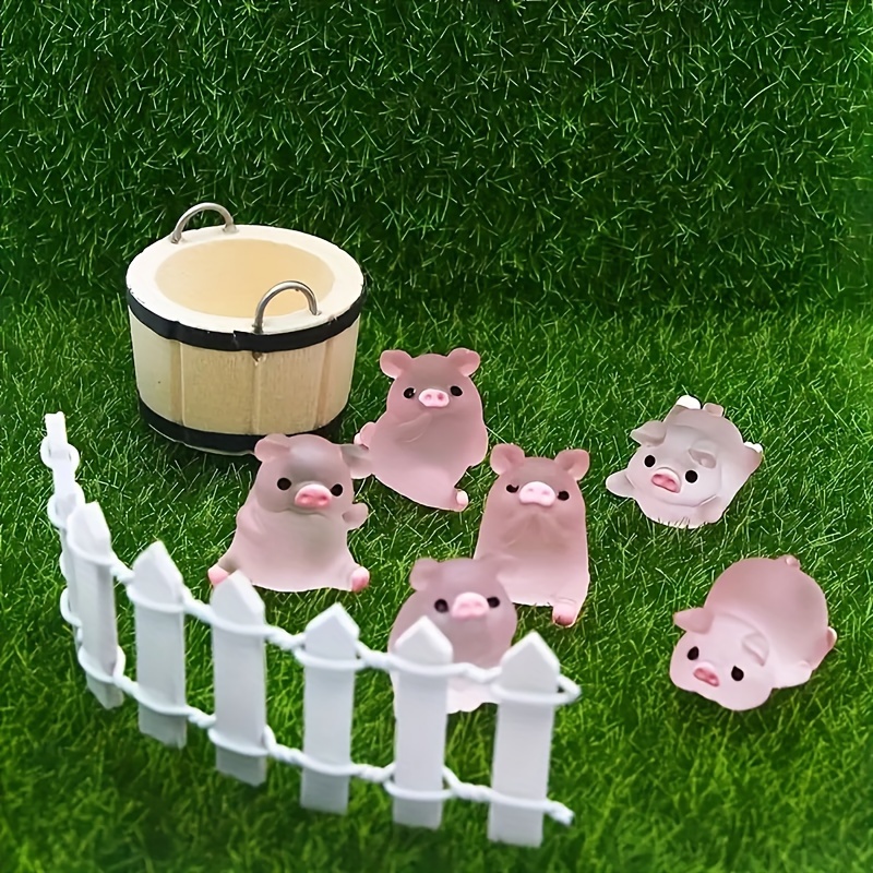 

6pcs Mini Resin Piggy - Add A Magical Glow To Your Garden With These Cute Landscape Ornaments, Courtyard Gardening Garden Outdoor Holiday Ornaments