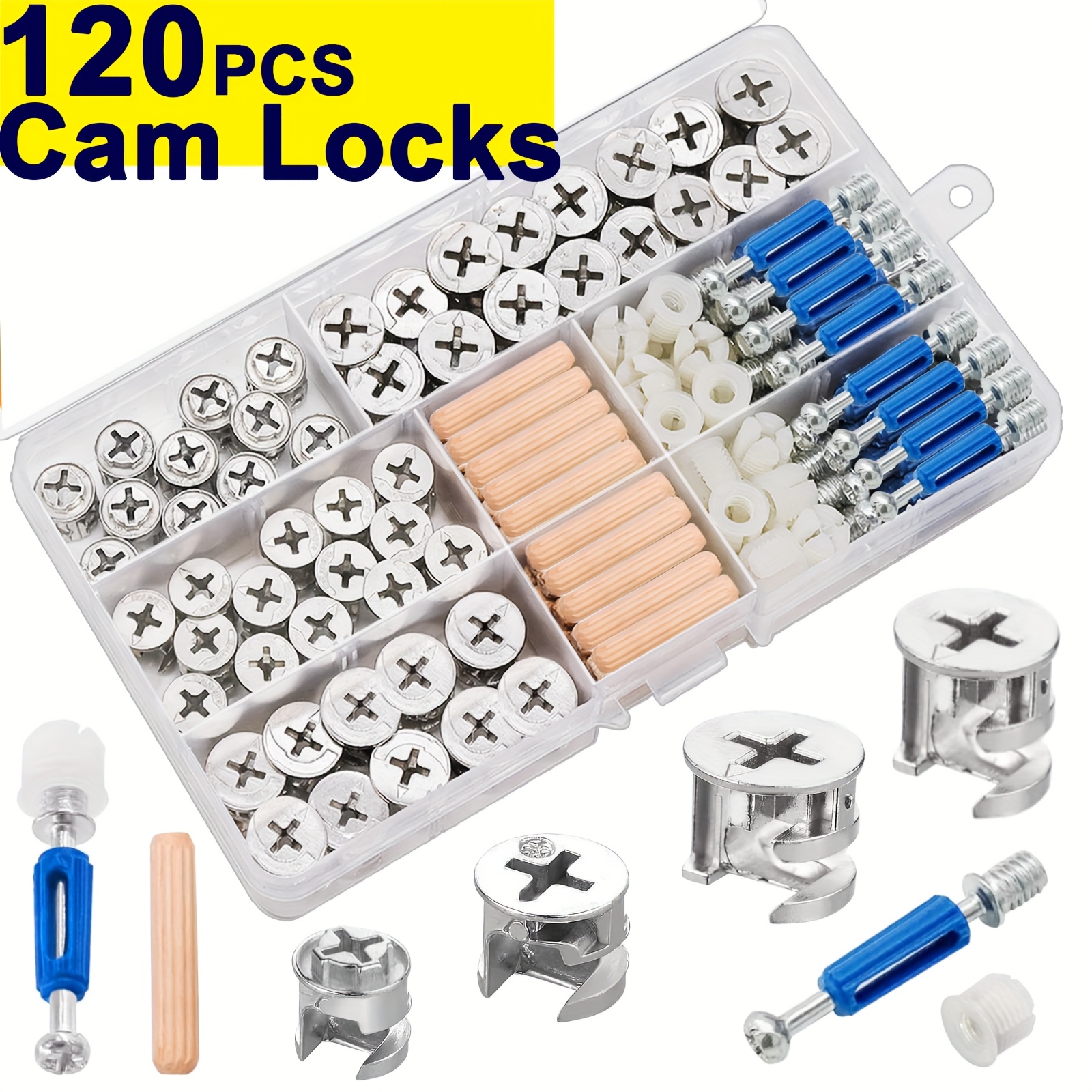 120pcs   for furniture connecting cam lock fittings nuts and screws 3 in 1   hardware wheels multi size nut bolt wood dowel pins for furniture hardware assortment set 0