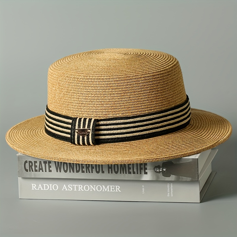 New Straw Hat Women's Spring/Summer French Flat Top Bowler Hat British  Style Versatile Travel Cap