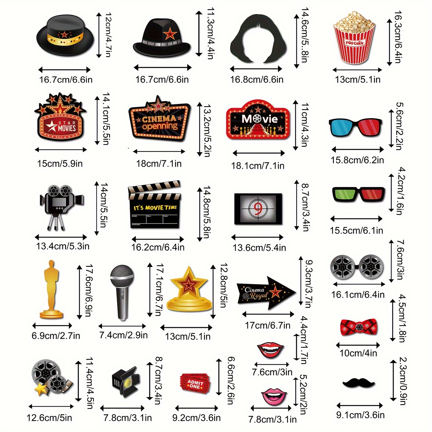 Image of 24pcs Set Of Movie Theater Red Carpet Birthday Party Decorations And Photo Props