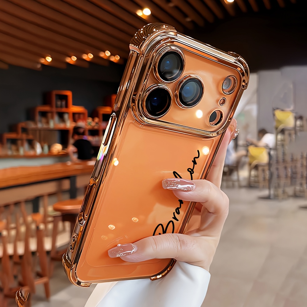E-shop Personalisierte Handyhülle mit Namen, transparent, galvanisiert, kompatibel mit iPhone 17 16 15 14 13 12 11 Pro Max, Luxusbeschichtung,