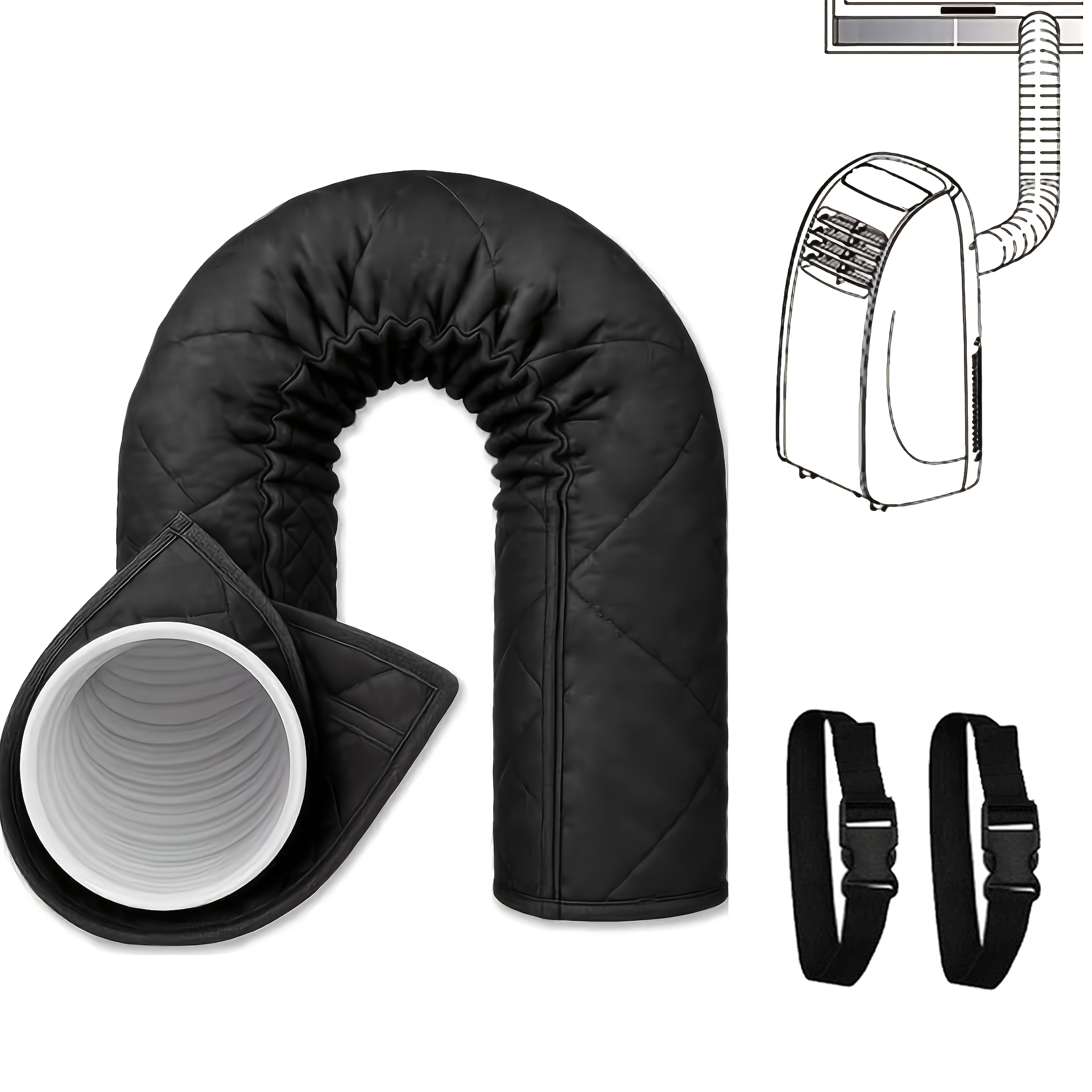 Portable Air Conditioner Hose Cover Wrap, Air Conditioner Hose Vent Cover, Hose Sleeve With Adjustable Buckles, Universal Size 5 Feet 5.9 Inches Diameter Exhaust Pipe, 2 Adjustable Straps
