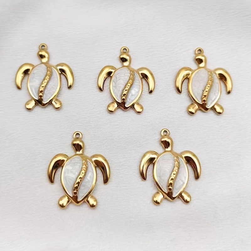 TEMU 5pcs Stainless Steel Sea Turtle Pendant Necklace & Earrings - With White Beads & Sea Turtles, Beach Vacation For, Suitable For Daily Wear Or