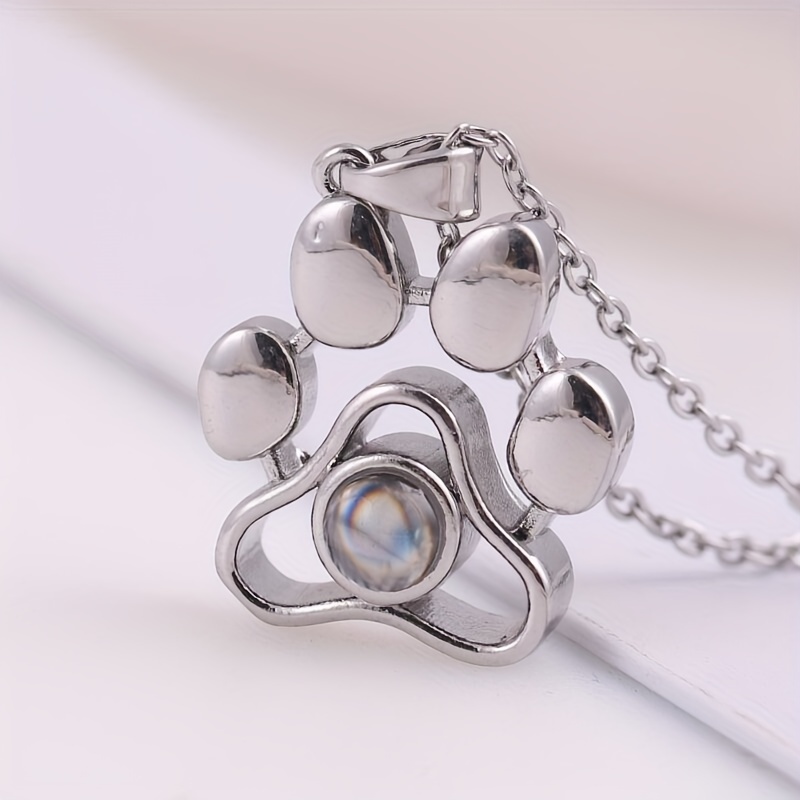 TEMU Colorful Picture Custom Projection Pure Copper Necklace With Dog Paw Pendant For Girlfriend, Mother, Wife, Grandma Birthday Gift Valentine's Day Day Present 2024 Pet Jewelry