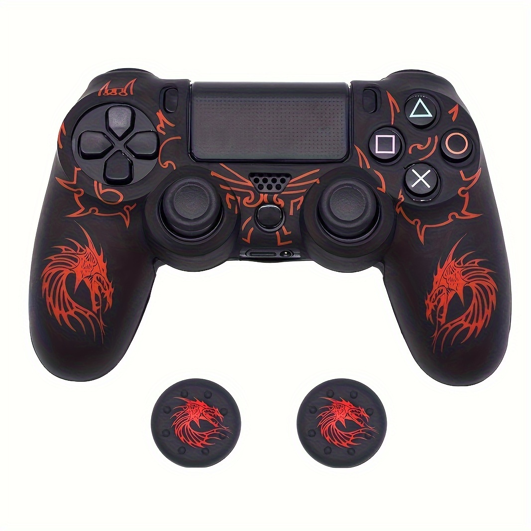 

Controller Skin For Ps4, Anti-slip Grip Silicone Cover Protector Case Compatible With Ps4 Slim/ps4 Pro Wireless/wired Gamepad Controller With 2 Dragon Carving Thumb Grip Caps