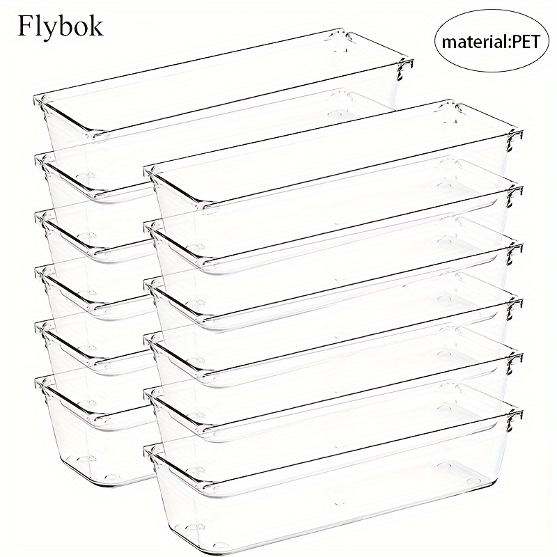 

Flybok 12 Pieces, 8.97*2.95*2.16 Inches (about 22.8*7.5*5.5 Cm) Transparent Drawer Storage Box With Silicone Mat, Dresser Storage And Storage Space, Suitable For Makeup, Bathroom, Kitchen, Office