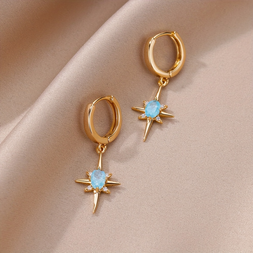 TEMU A Pair Of Elegant And Minimalist Golden Candy Synthetic Zirconia Starburst Earrings, Everyday And Festive Wear, Making A Wonderful Gift For