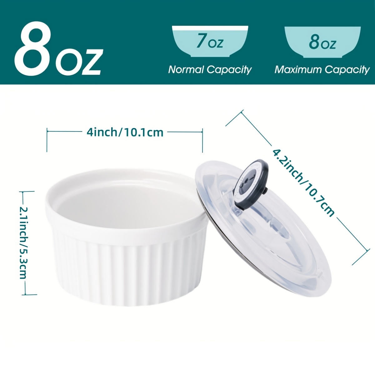 TEMU L6pcss, 8oz Porcelain French Creme Brulee And Ramekins With Grey Lids, 6pcs Set. Are Made Of White Porcelain And Ceramic, Come With Lids, Used