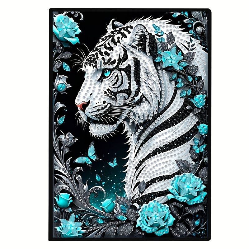 

Diy 5d Notebook Kit - Artistic Tiger & Crystal , Creative Handcrafted Journal With Unique Shaped Rhinestones On Leather Cover | Ideal For Crafting, & Decor | Perfect Gift For