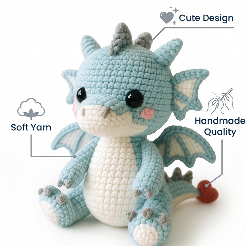 DIY Crochet Kit for Cute Blue Dragon Amigurumi