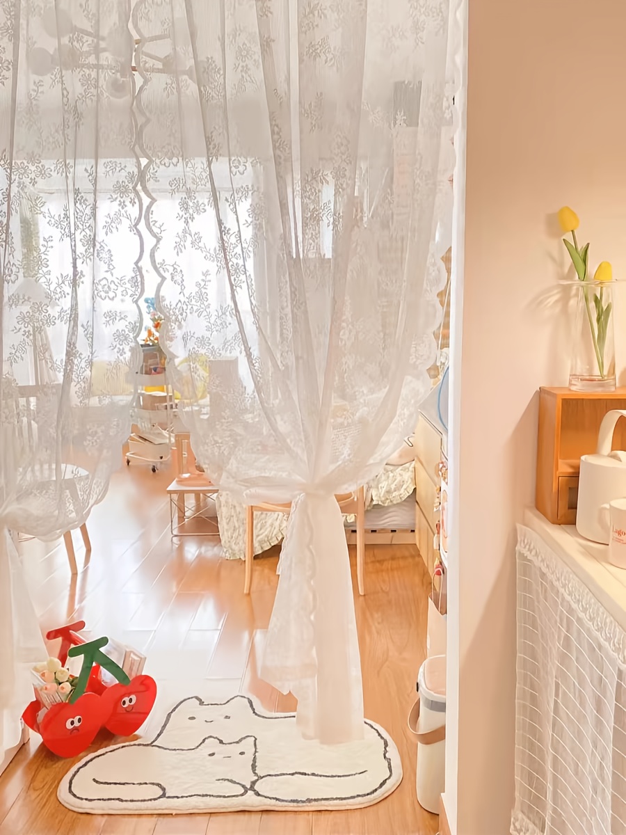 no hole korean lace curtain door curtain kitchen half - Temu, image size:800x1067