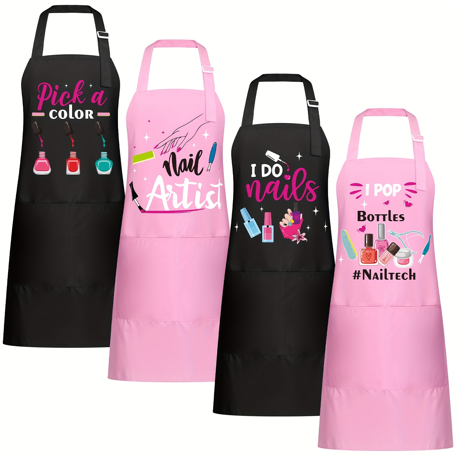4pcs Nail Tech Aprons With Pockets For Women Funny Nail Technician Gifts Adjustable Manicurist Apron For Salons Cosmetology Smock