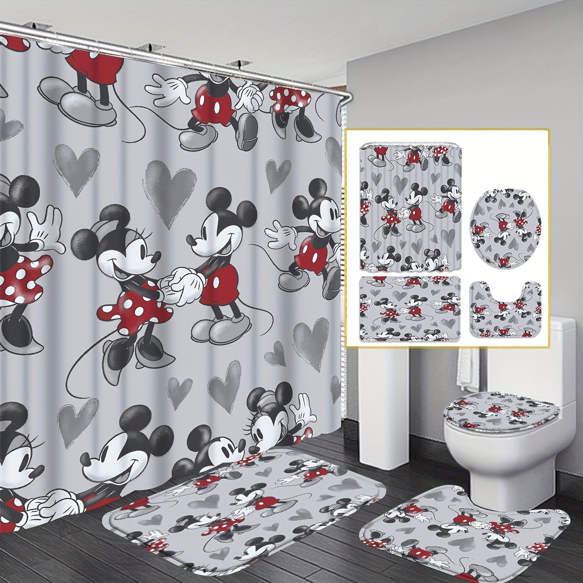 

1/4pcs Sailboat Cartoon Pattern Shower Curtain Set, Waterproof Shower Curtain With 12 Hooks, U-shaped Mat, Toilet Cover Mat, Bath Mat, Bathroom Accessories, Multifunctional Bathroom Decor