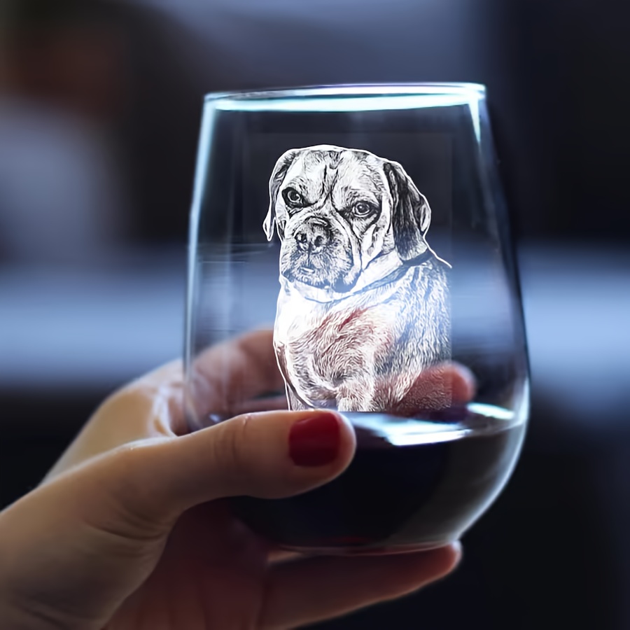 TEMU Personalized Pet Portrait Wine & Whisky Glass Cup - Custom Carved Dog Photo/portrait Gift Suitable For Dog Owners, Reusable Glass Tumbler For,