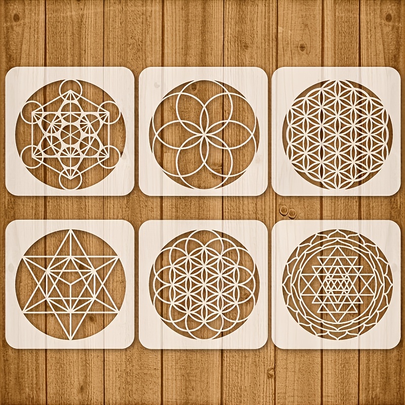 TEMU Set di 6 pezzi Geometria Vita di Pittura Cava Set Seme Geometrico Motivo per Pittura a Tela Borsa Tote Cuscino Tag Tessuto Stampa, Decorazione