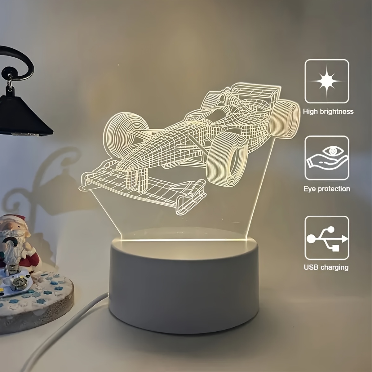 1 шт. Формула 1 Нічник 3D, USB-живлення, Одноколірне Тепле Світло, Креативний Нічник для Столу та Спальні, Атмосферне…: retailer-supplied image
