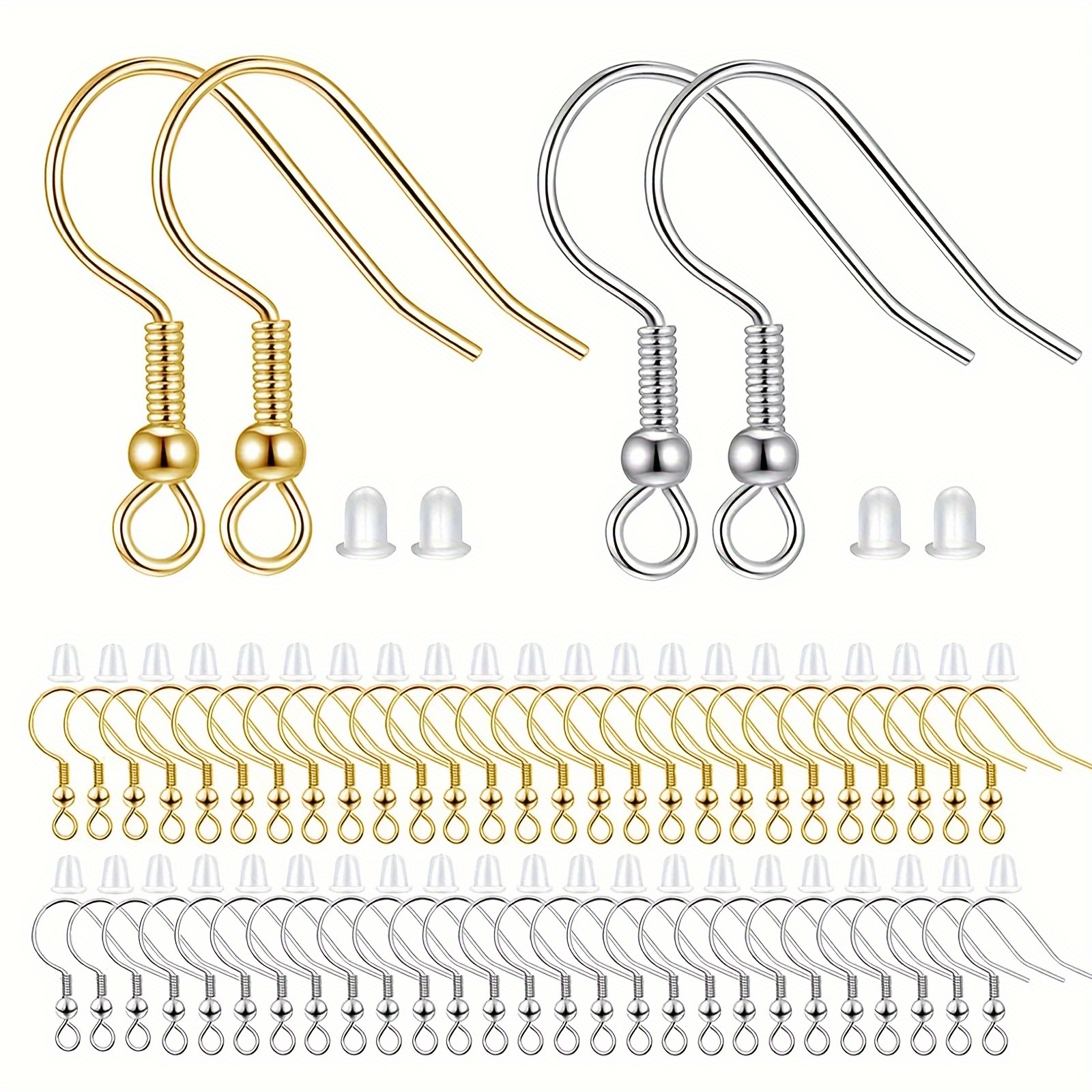 

200pcs Diy Earring Making Kit, Hypoallergenic Alloy Earring Hooks And Backs Set, 50 Golden, 50 Silvery Hooks With Anti-slip Stoppers, Craft Jewelry Supplies