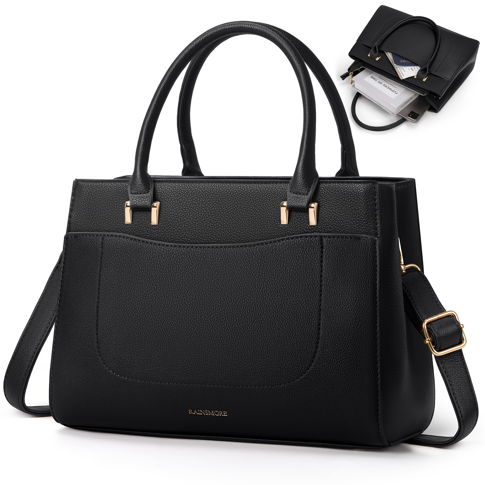 Image of Rainsmore Handbag Women's Medium Size Bag Women's Leather Women's Handbags Small Shoulder Bags Shoulder Bag Handbag For Women, Black, M