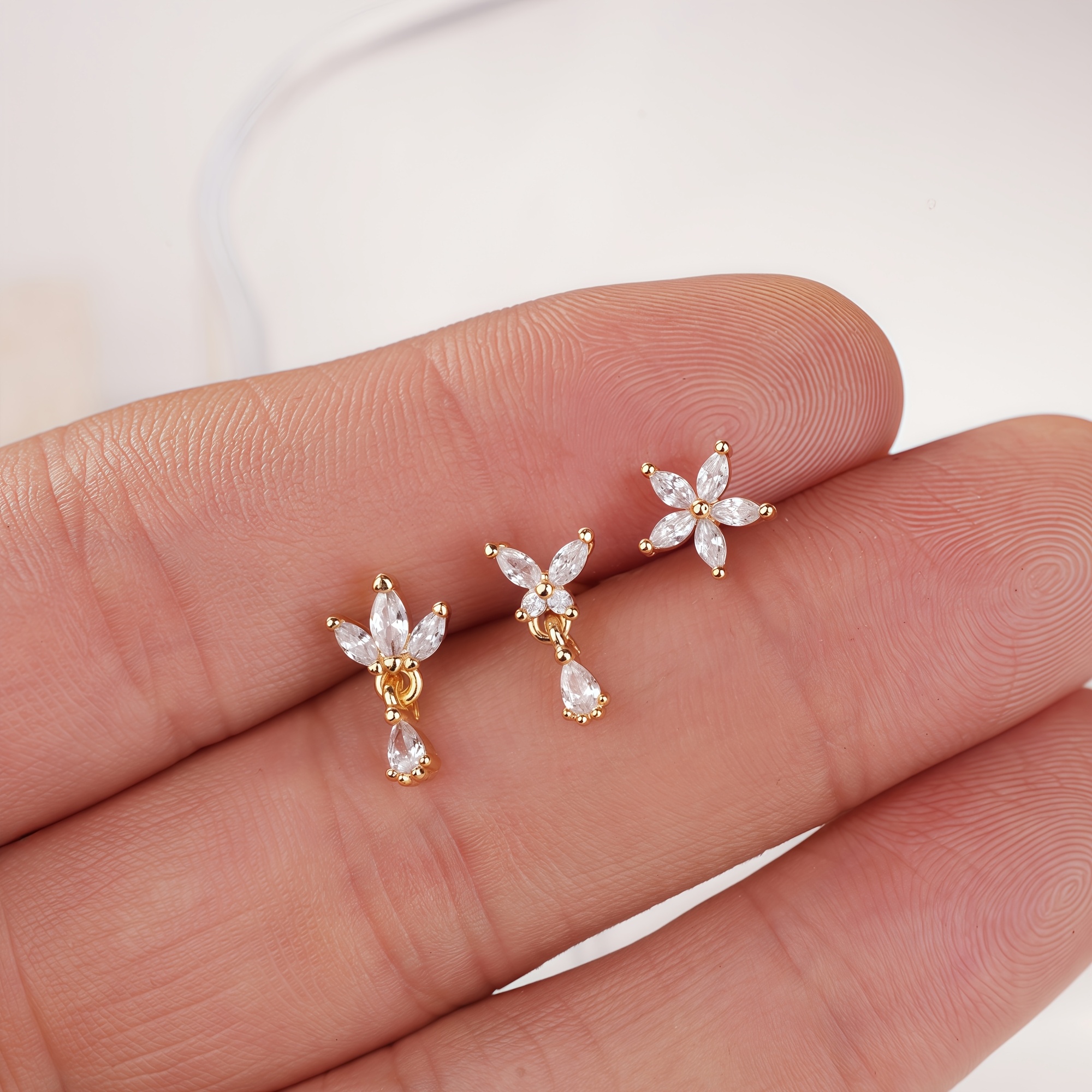 3pcs Nose Ring Earrings Square Crystal Zirconia Flower L-shaped Nose Stud Nose Ring Accessories