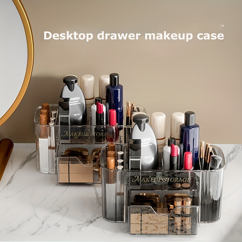 

1pc Light Luxury Makeup Organizer, Minimalist Transparent Storage Case, Japanese Style Desktop Cosmetic Holder, Pen & Makeup Brush Organizing Cup