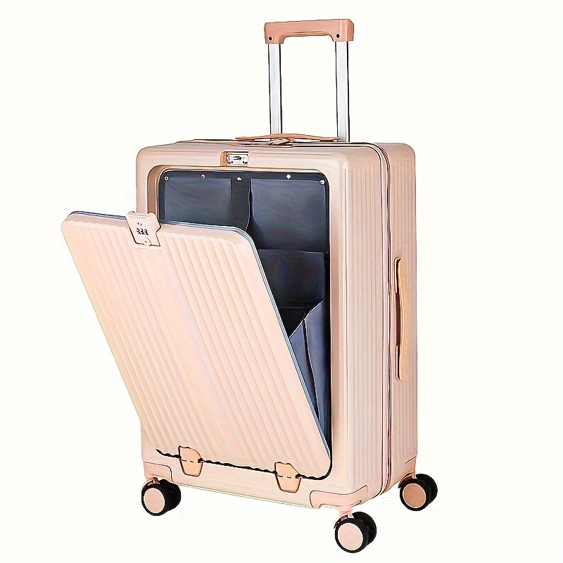 20 22 24 26 &*;large Capacity * Suitcase With USB Charging Port, Combination Lock, Collapsible Cup Holder And Rotating Wheel, Suitcase High * * And Women&#39;s Front Opening Business Suitcase Luggage