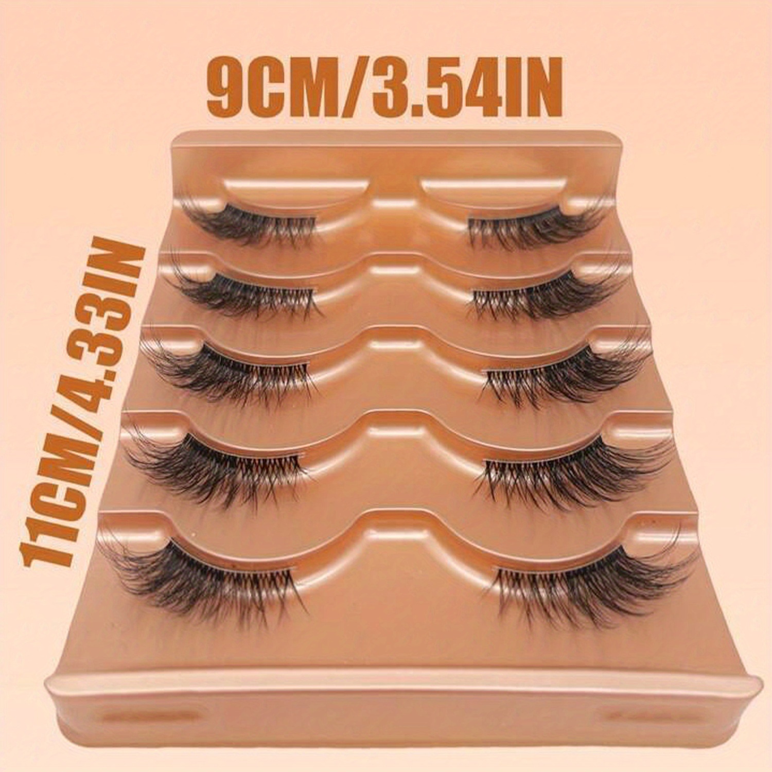 5-pairs Cat Eye False Eyelashes, Fluffy Natural Look , 13-15mm Half Lashes With Clear Band For Beginners Reusable