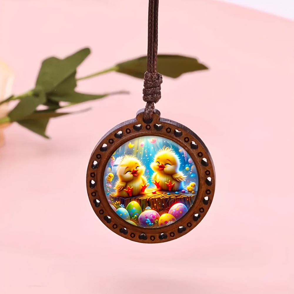 Wooden Spring Chick Easter Egg Heart Necklace, Cute Gift
