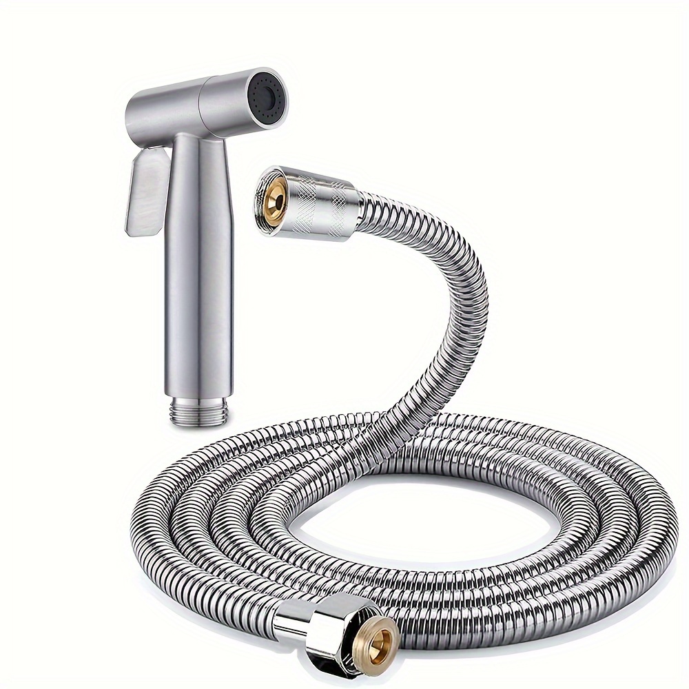 Image of 304 Stainless Steel Handheld Bidet Sprayer Set - Wall-mounted, Chrome End, No Power Needed For Bathroom & Toilet Cleaning, Toilet Sprayer, Shower Head