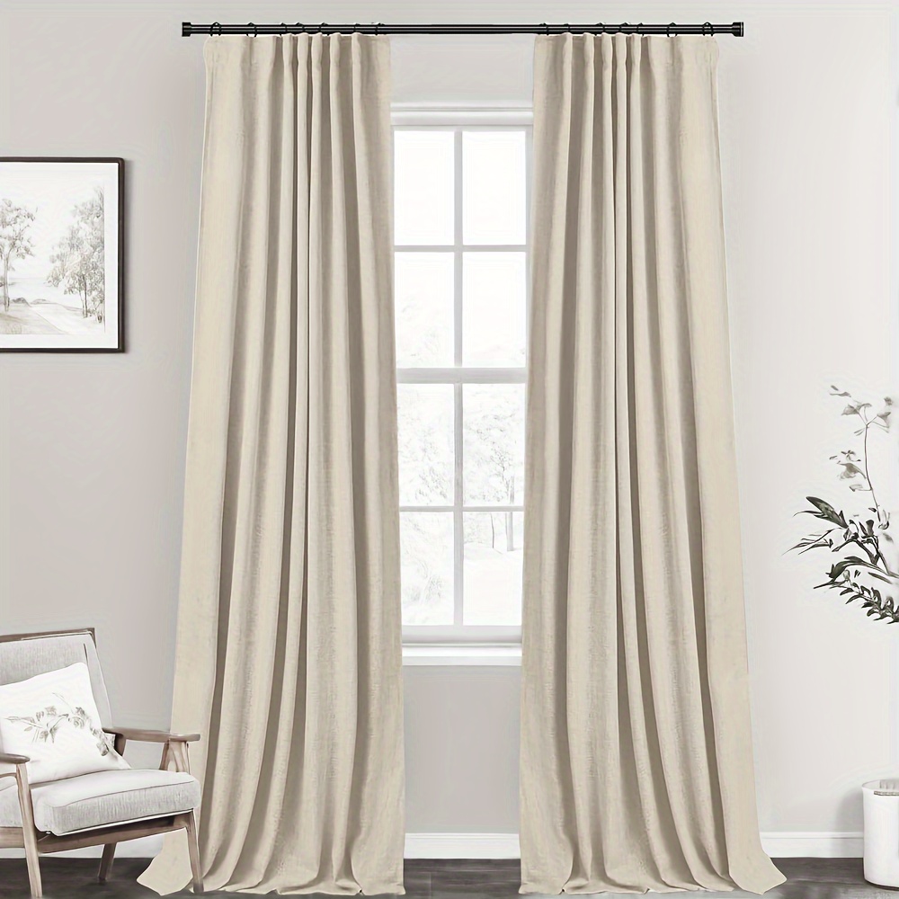 

2 Panels 100% Blackout Curtains For Bedroom, 84 Inches Long, Linen Textured Curtain, Rod Pocket Or Clip Rings, Darkening Thermal Insulated Boho Drapes For Living Room